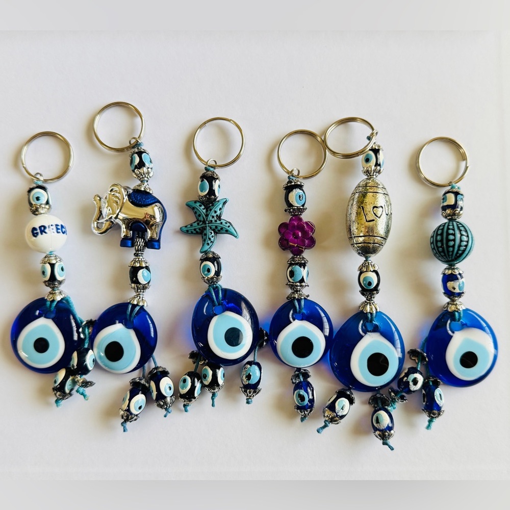 Blue Evil Eye Keychains Set